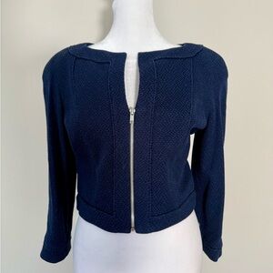 VTG ~ Peggy Jennings Crop Navy Jacket with Patterned Silk Lining and Zipper
